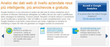 Homepage di Google Analytics