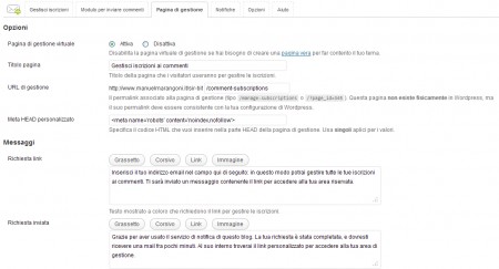 Subscribe to Comments Reloaded - scheda Pagine di gestione